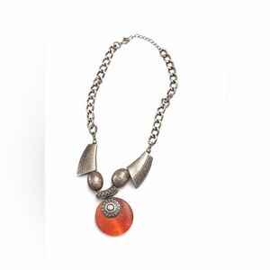 Handcrafted Boho Silver-Tone & Orange Pendant Necklace